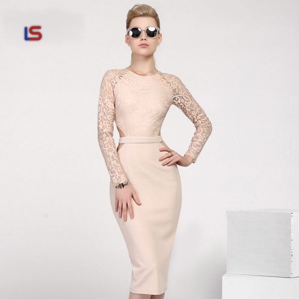 The Knee Fashion Spring Female Casual Office Pencil Dresses Fitted
