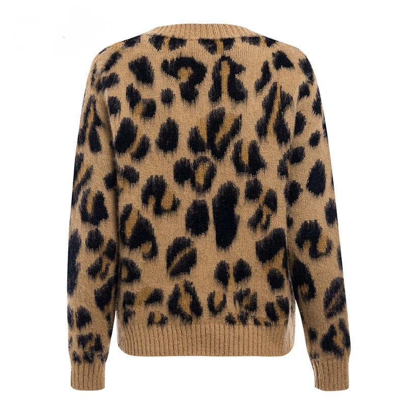 Leopard knitted pullover sweater long sleeve jumper Casual 1