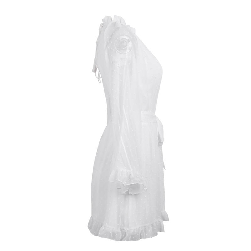 Lace up backless mesh sash mini flare sleeve vestidos festa