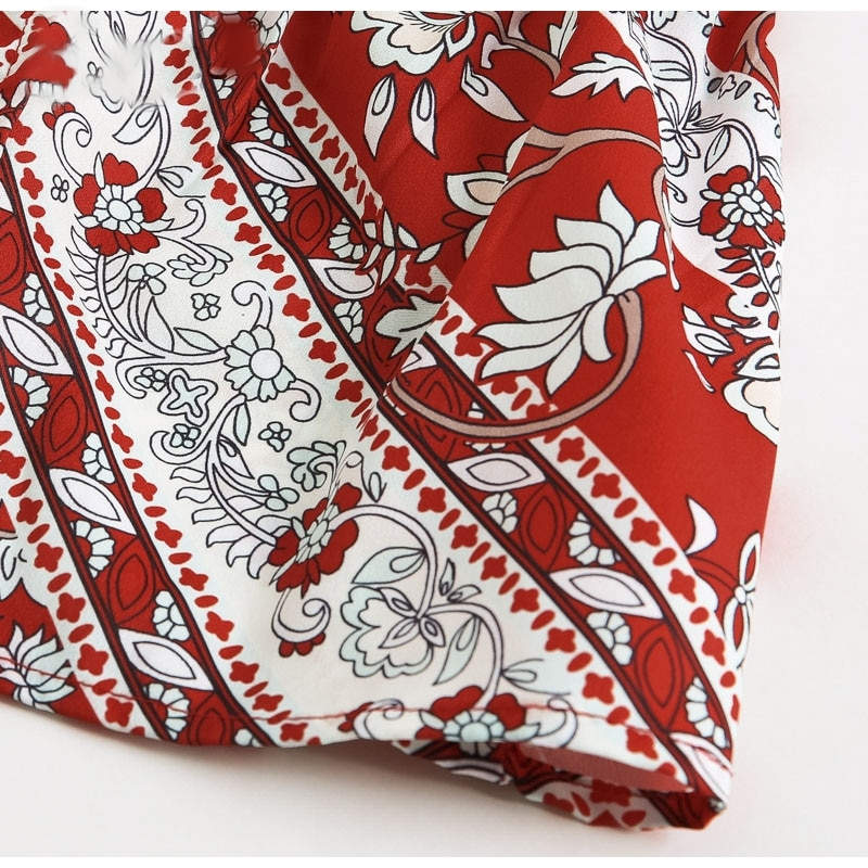 Bohemian print Ruffled short sleeve sashes Wrap v-neck vestidos