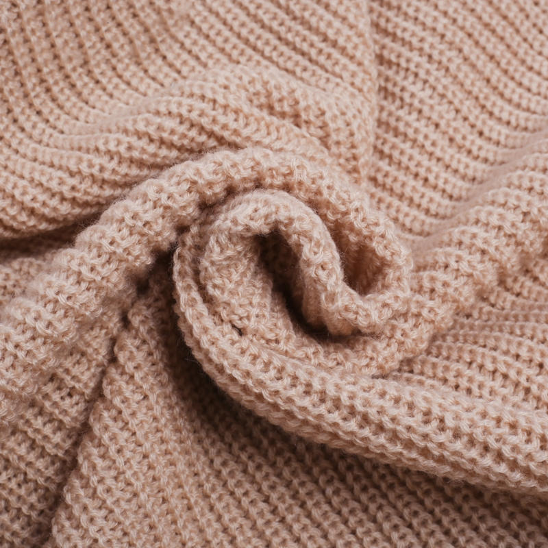 V neck cross knitting sweater long sleeve pullover casual jumper
