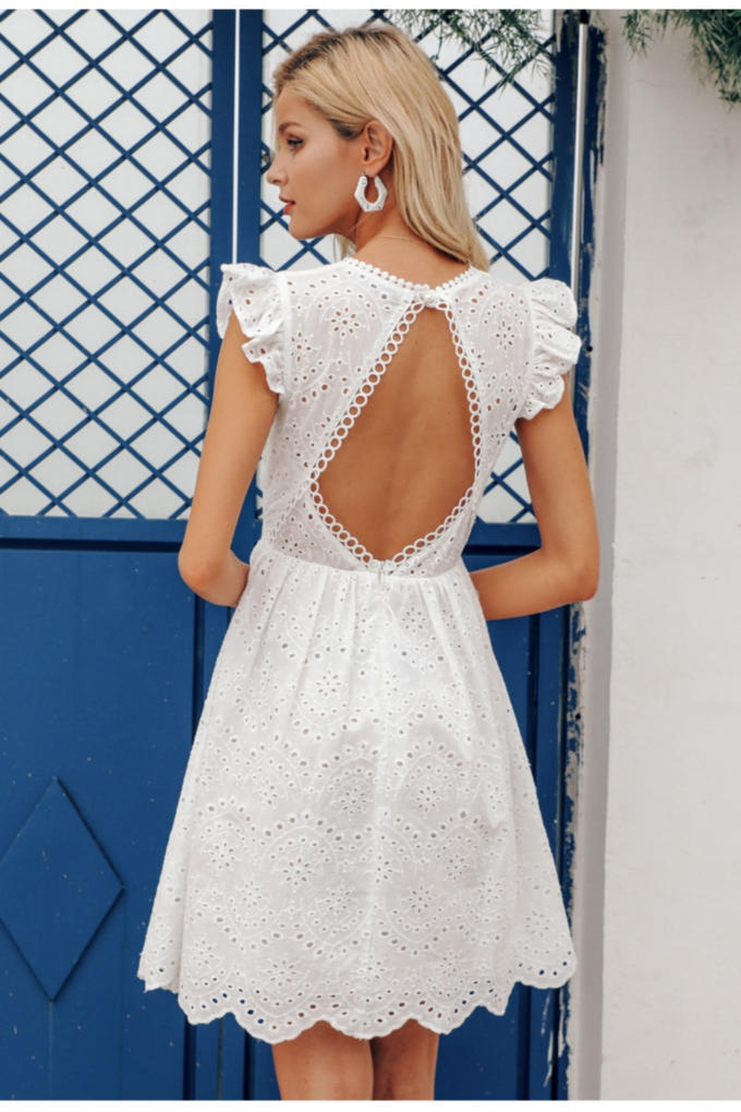 Backless v neck ruffle cotton lace vestidos 2