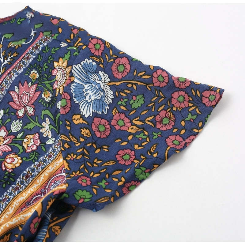 Buy Floral print Ruffle split sash Bohemian vestidos - Lebasshop