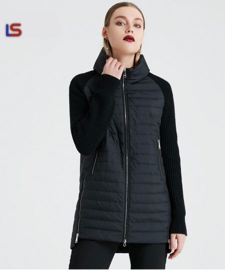 Coat with Stand Collar Short Coat Thin Windproof Knitted Sleeve