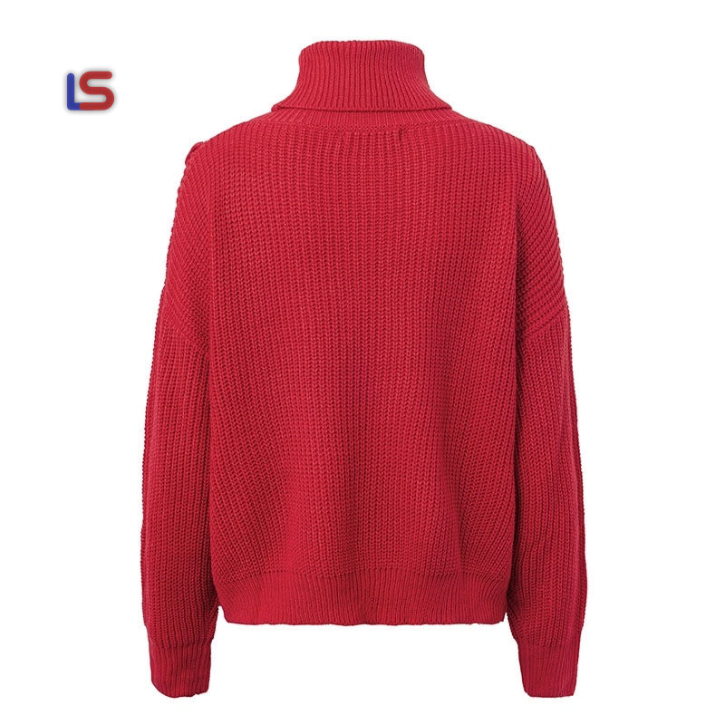 Buy Side lace up sweaters Turtleneck batwing sleeve Loose pullover ...
