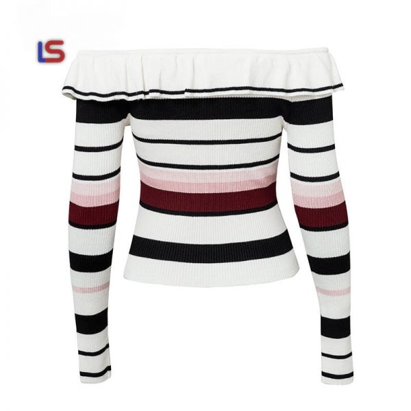 Stripe off-shoulder sweater Long sleeve pullover casual