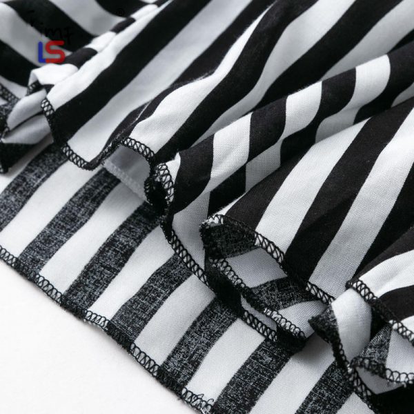 Striped dress V neck ruffle cotton vestido festa