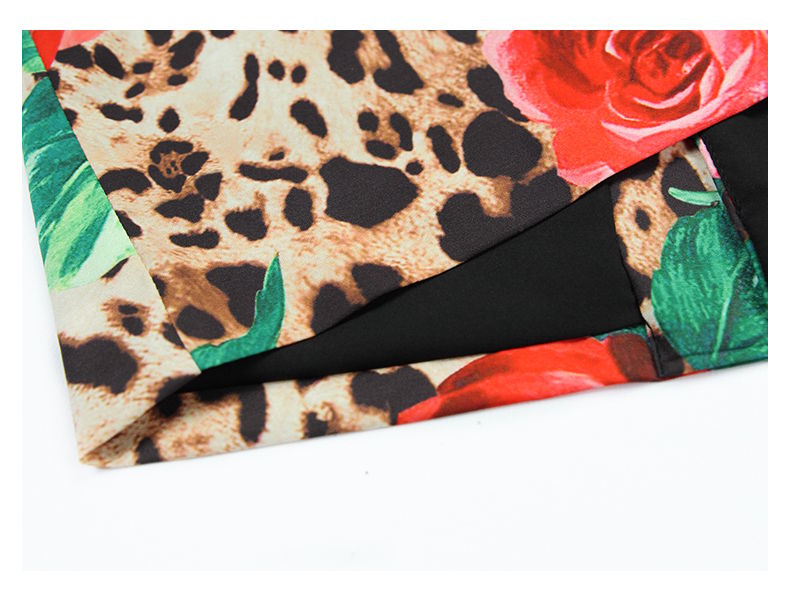 Long Sleeve Bow Collar Leopard Printed Rose Floral