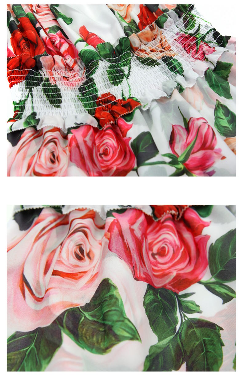 Waist Rose Floral Chiffon Tiered Ruffles Midi