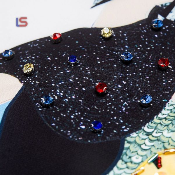 4/3 Sleeve Sequined Beading Character Printed