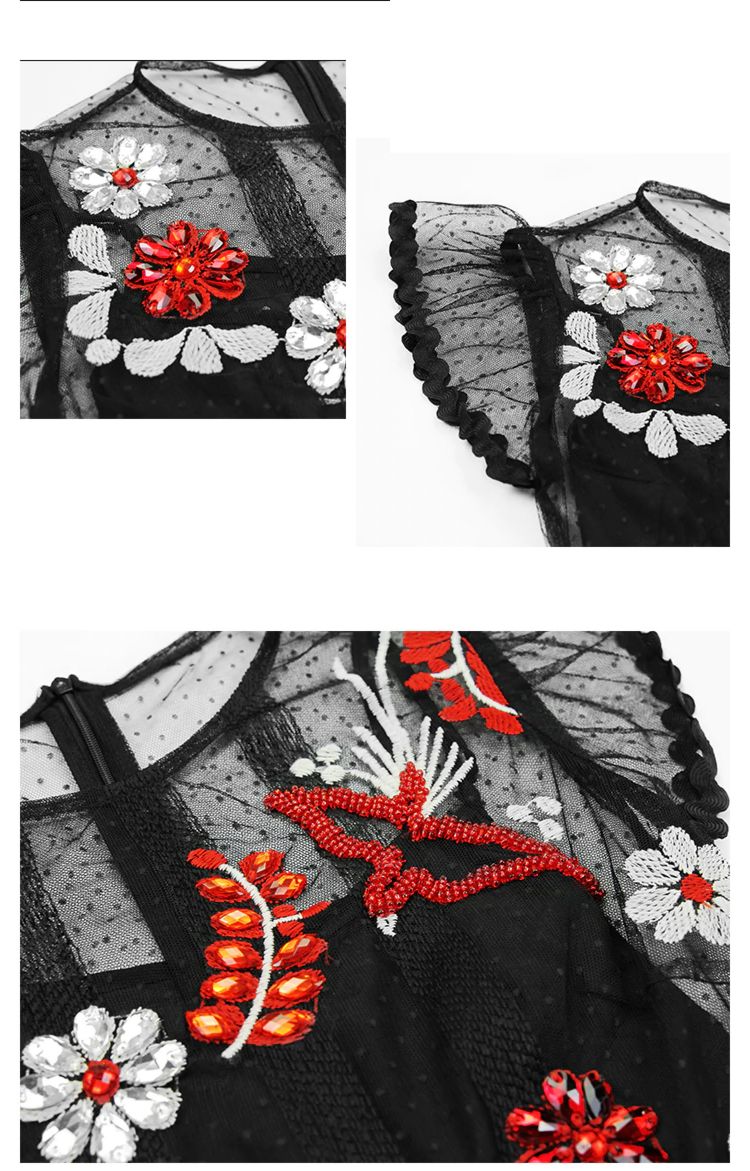 Mesh Crystal Beading Embroidery Midi Vintage