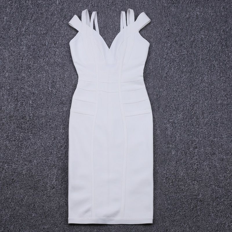 V-Neck Strap Solid Hollow Out Sleeveless Mid-Calf