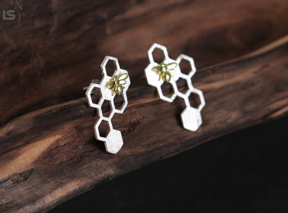 Handmade Garden Earrings Honeycomb 925